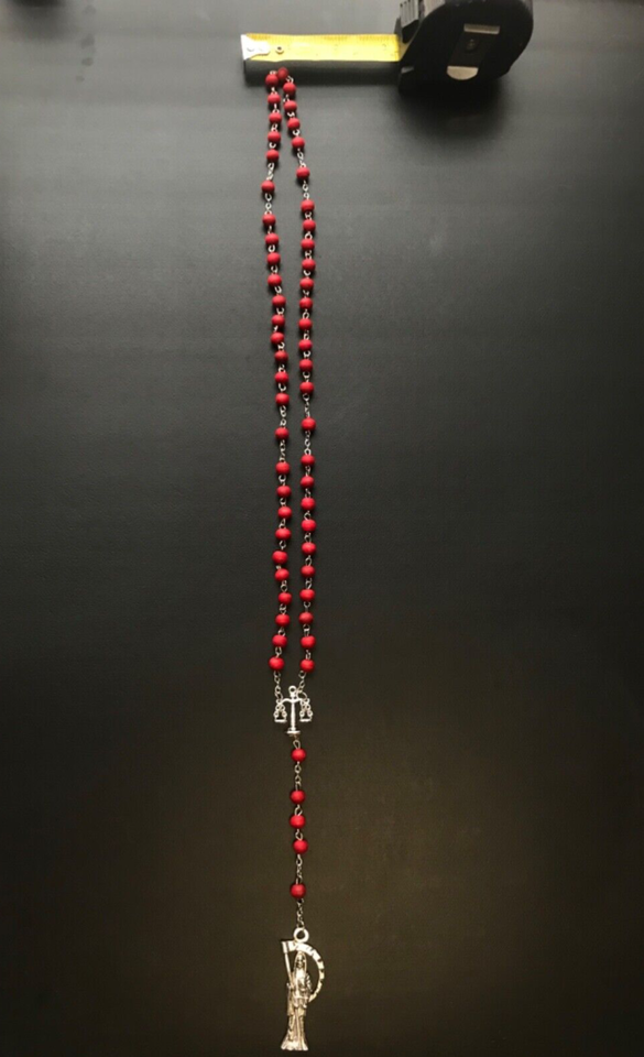 Santa Muerte Rosary / Red wood beads/ Rose scented / Handmade! / FREE SHIPPING!)