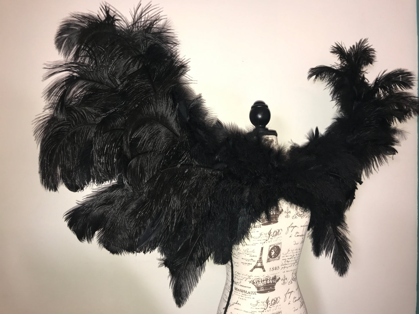 Black Ostrich feather wearable angel wings with bendable adjustable shoulder straps