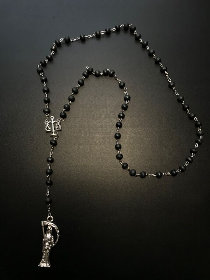 Santa Muerte Rosary / Black wood beads/ Rose scented / Handmade! / FREE SHIPPING!)