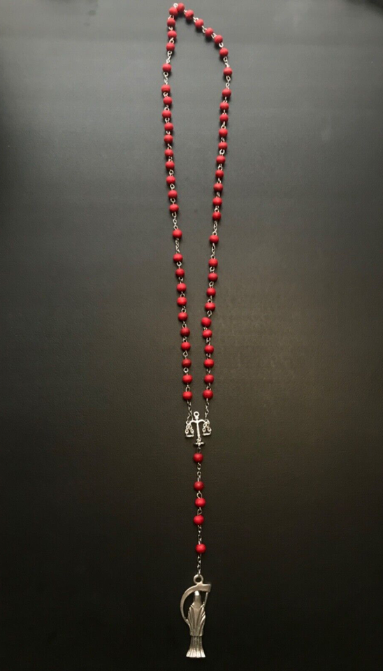 Santa Muerte Rosary / Red wood beads/ Rose scented / Handmade! / FREE SHIPPING!)