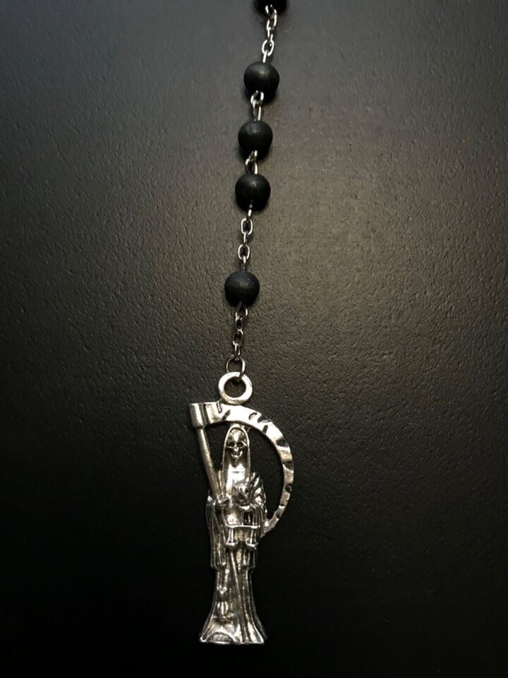 Santa Muerte Rosary / Black wood beads/ Rose scented / Handmade! / FREE SHIPPING!)