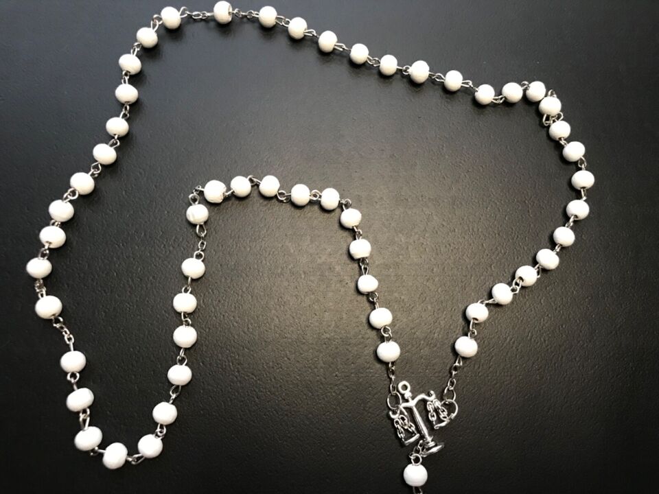 Santa Muerte Rosary / White wood beads/ Rose scented / Handmade! / FREE SHIPPING!