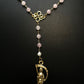 Santa Muerte Rosary / GOLD / Genuine Madagascar PINK ROSE QUARTZ / freshwater pearls / Magnetic closure /Handmade/ FREE SHIP