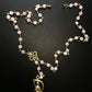 Santa Muerte Rosary / GOLD / Genuine Madagascar PINK ROSE QUARTZ / freshwater pearls / Magnetic closure /Handmade/ FREE SHIP