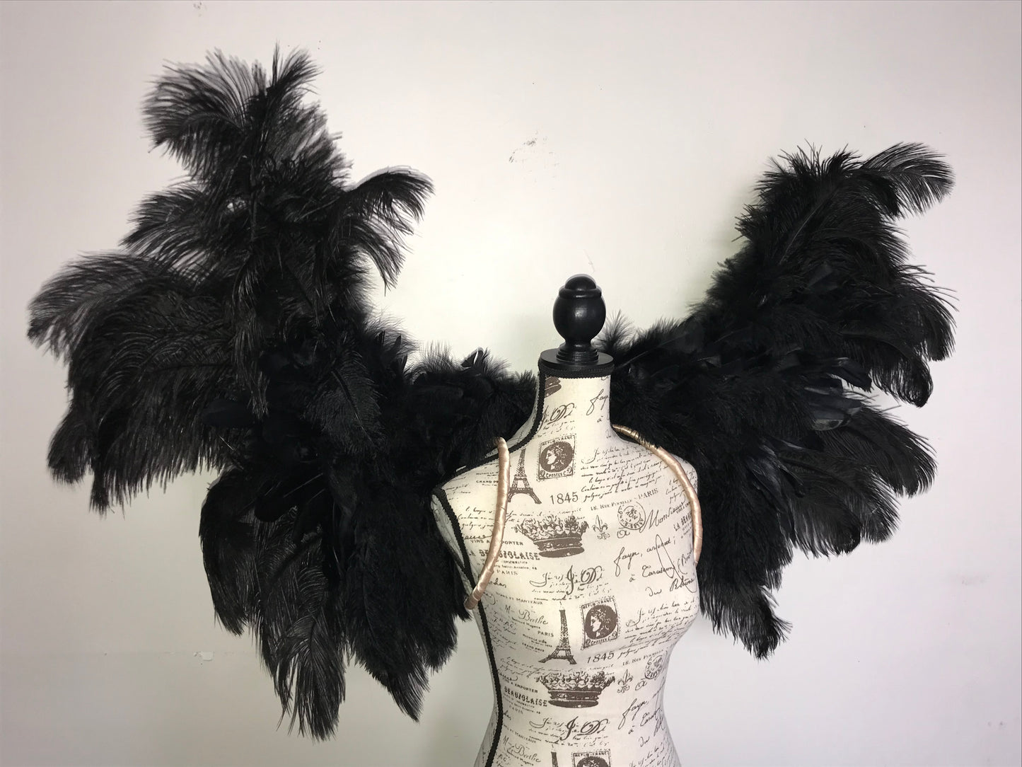 Black Ostrich feather wearable angel wings with bendable adjustable shoulder straps