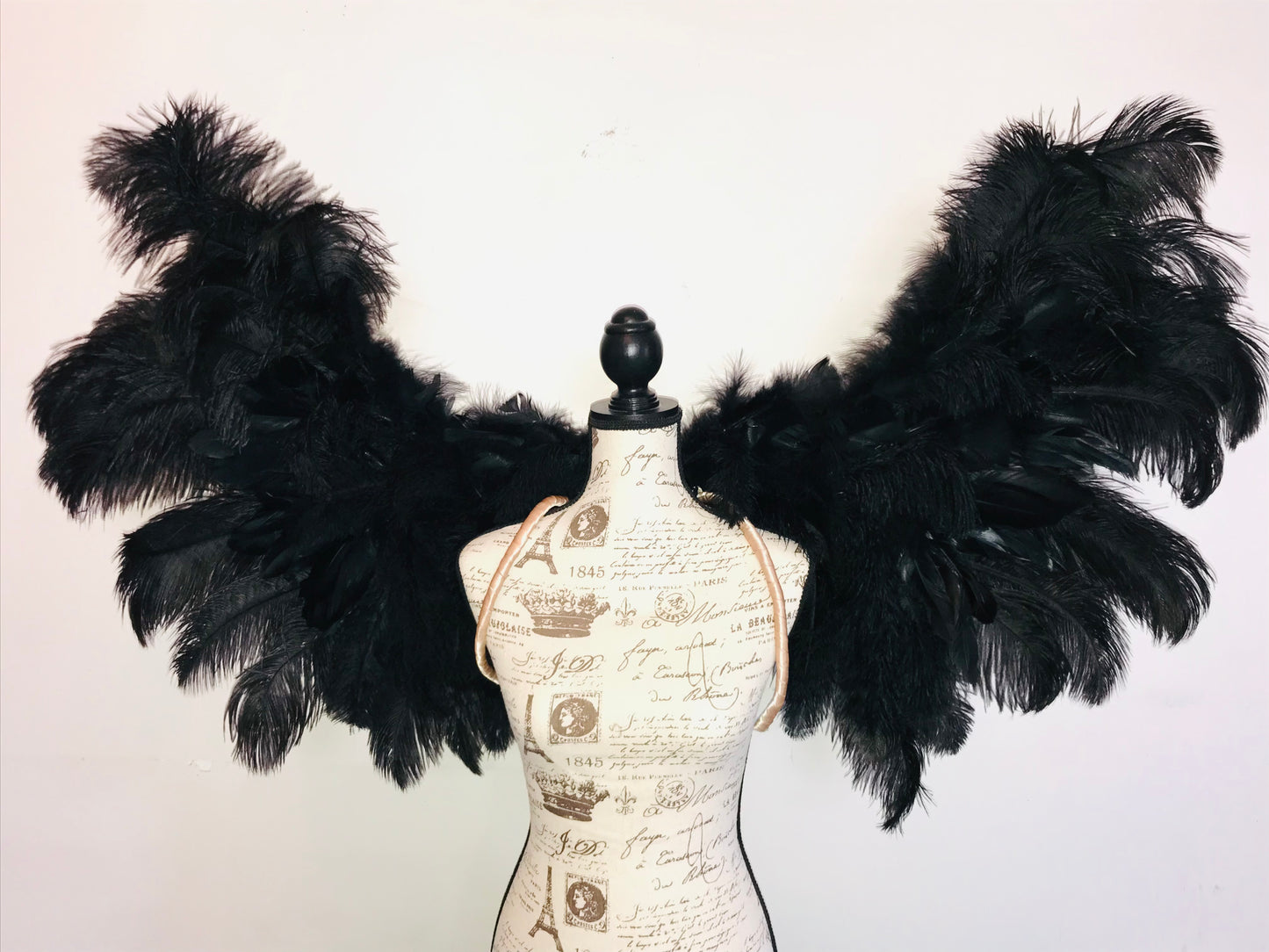 Black Ostrich feather wearable angel wings with bendable adjustable shoulder straps